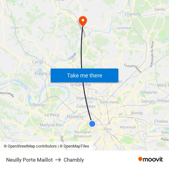 Neuilly Porte Maillot to Chambly map