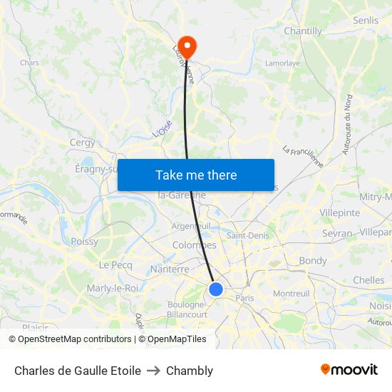 Charles de Gaulle Etoile to Chambly map