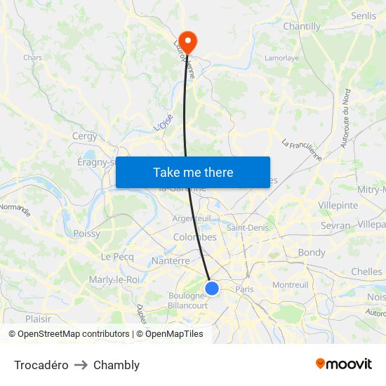 Trocadéro to Chambly map