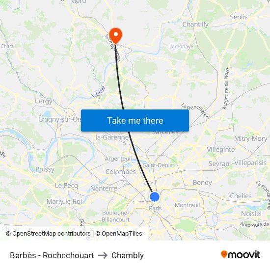 Barbès - Rochechouart to Chambly map