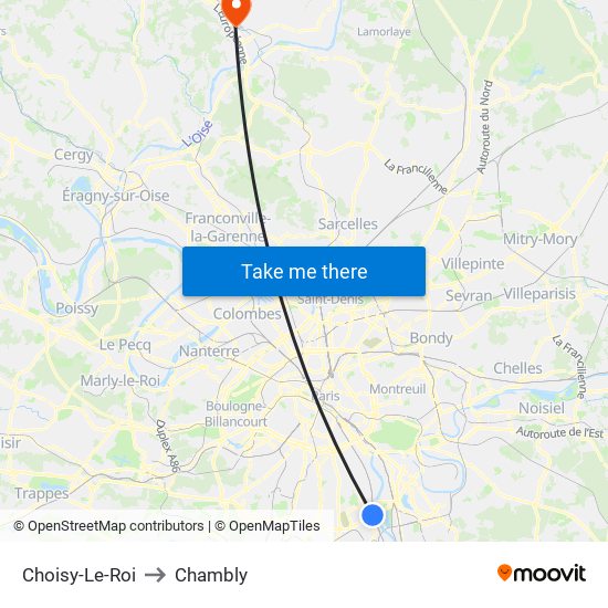 Choisy-Le-Roi to Chambly map