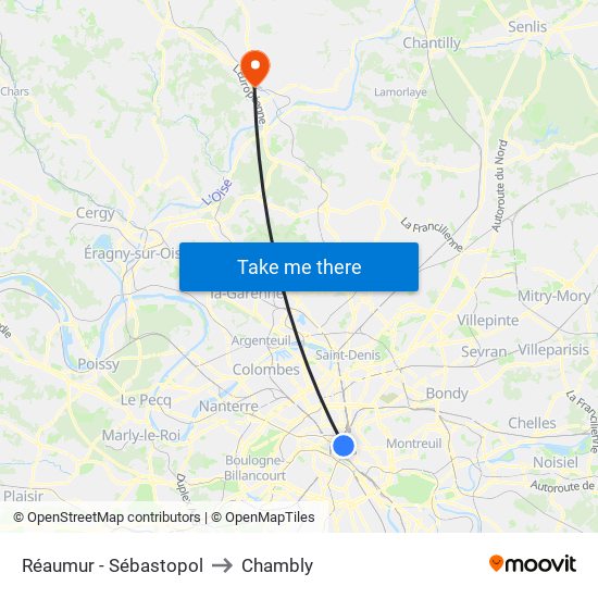 Réaumur - Sébastopol to Chambly map