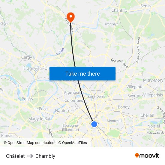 Châtelet to Chambly map
