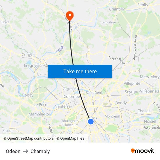 Odéon to Chambly map