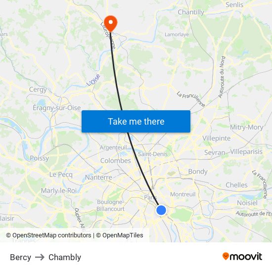 Bercy to Chambly map