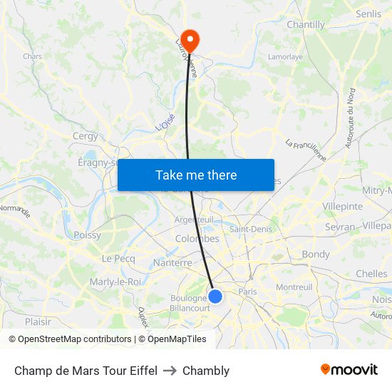 Champ de Mars Tour Eiffel to Chambly map