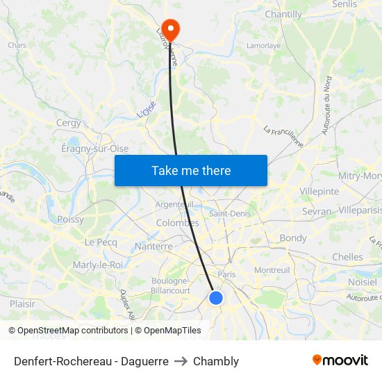 Denfert-Rochereau - Daguerre to Chambly map