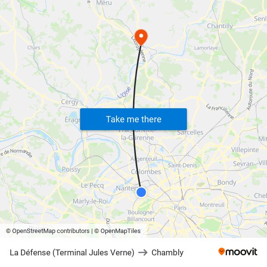 La Défense (Terminal Jules Verne) to Chambly map