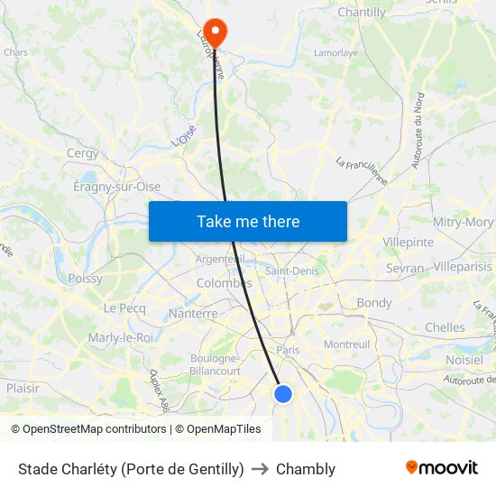 Stade Charléty (Porte de Gentilly) to Chambly map