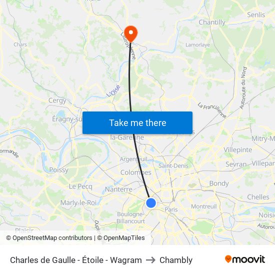 Charles de Gaulle - Étoile - Wagram to Chambly map