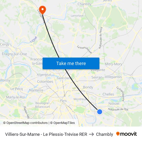 Villiers-Sur-Marne - Le Plessis-Trévise RER to Chambly map