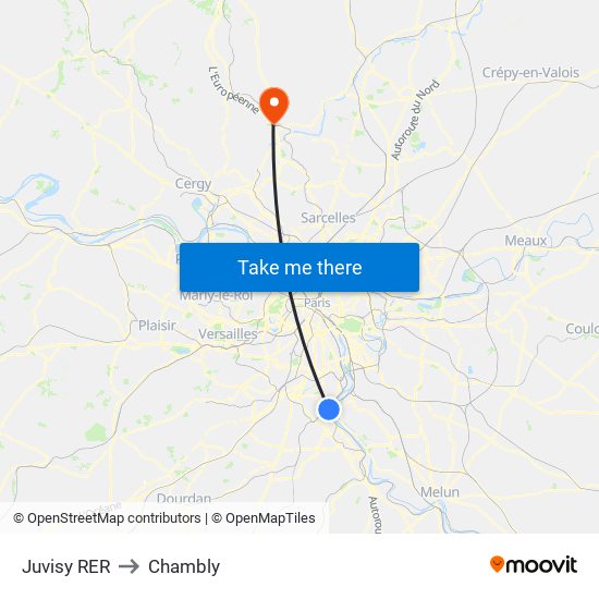 Juvisy RER to Chambly map