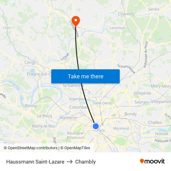 Haussmann Saint-Lazare to Chambly map
