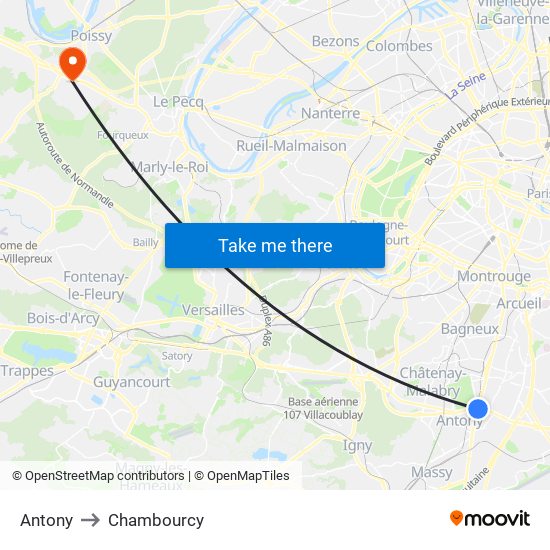 Antony to Chambourcy map