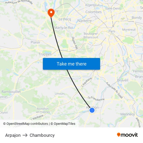 Arpajon to Chambourcy map