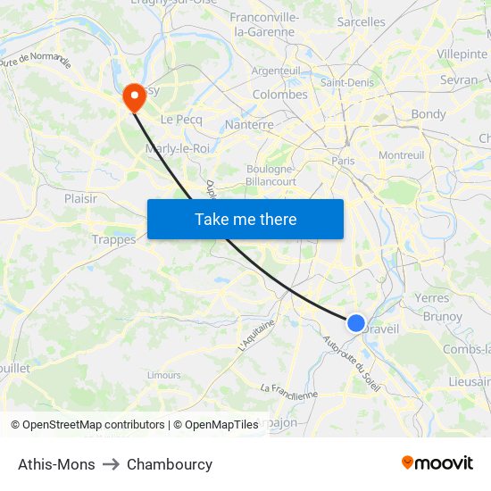 Athis-Mons to Chambourcy map