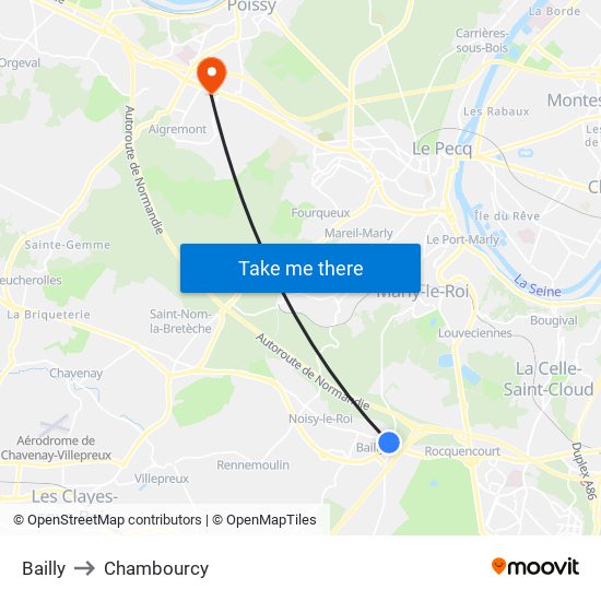 Bailly to Chambourcy map