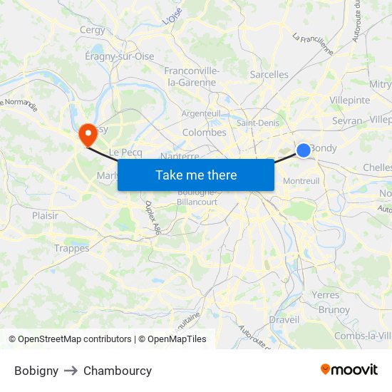 Bobigny to Chambourcy map