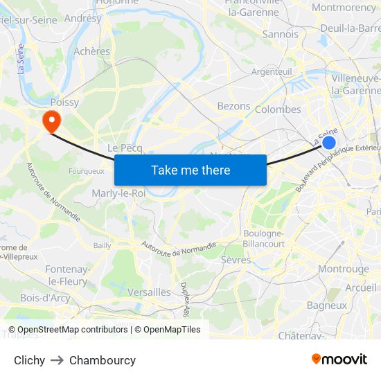 Clichy to Chambourcy map