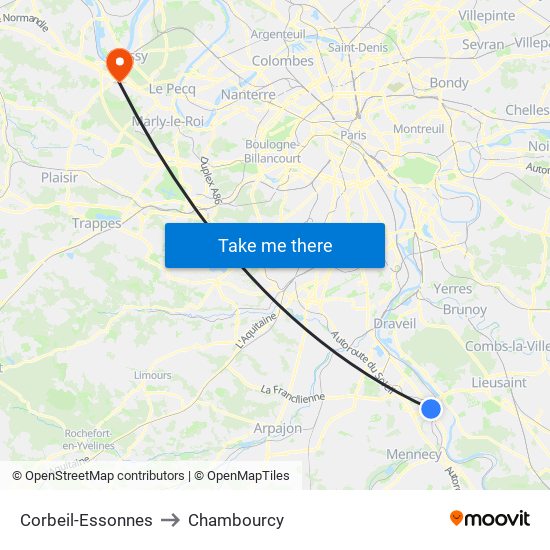 Corbeil-Essonnes to Chambourcy map