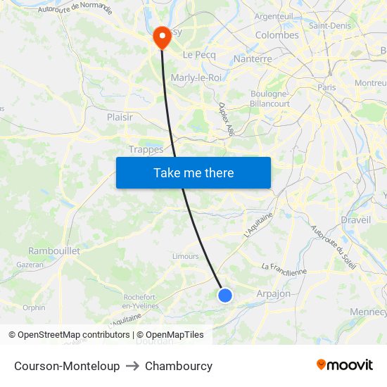Courson-Monteloup to Chambourcy map