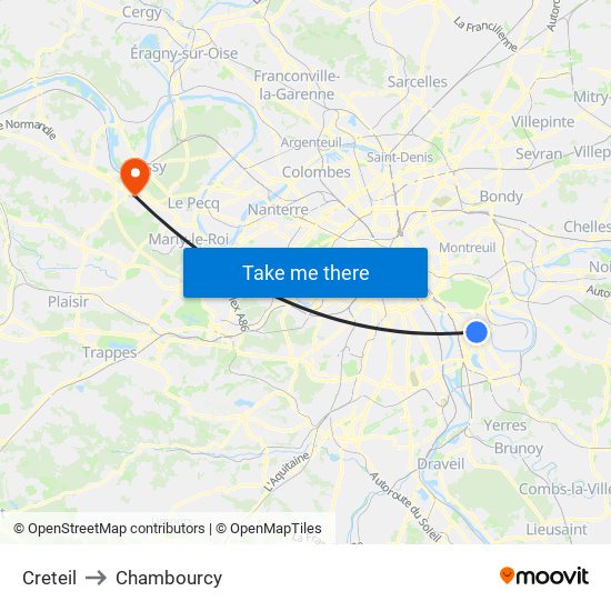 Creteil to Chambourcy map