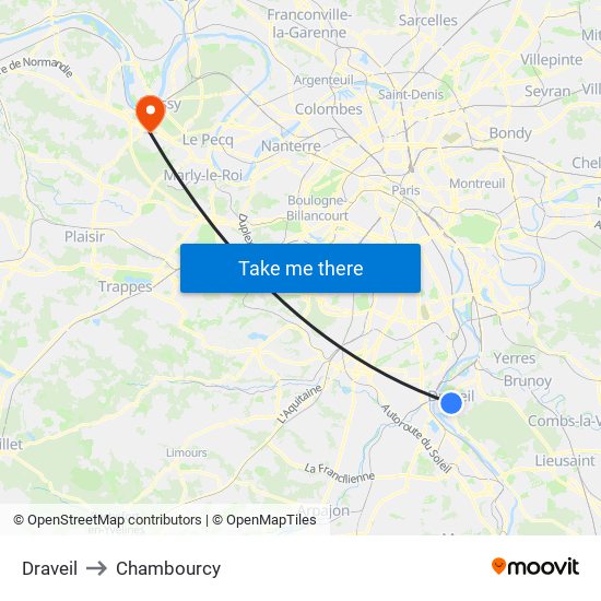 Draveil to Chambourcy map
