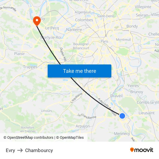 Evry to Chambourcy map