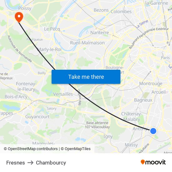 Fresnes to Chambourcy map