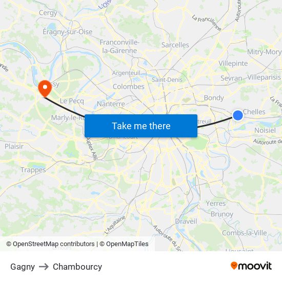 Gagny to Chambourcy map