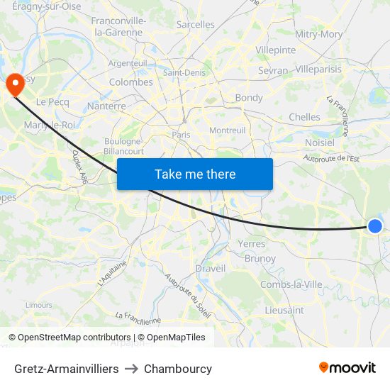 Gretz-Armainvilliers to Chambourcy map