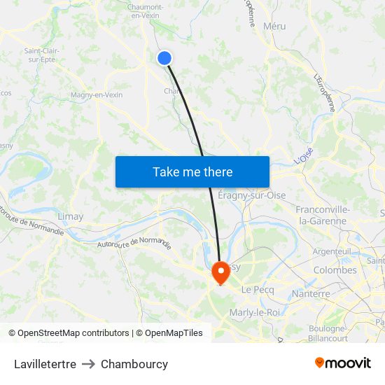 Lavilletertre to Chambourcy map