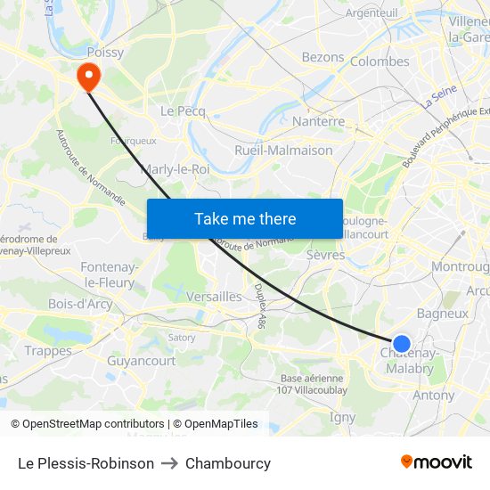 Le Plessis-Robinson to Chambourcy map