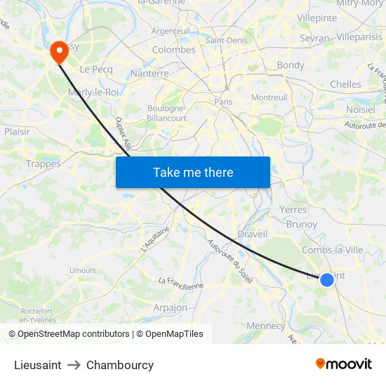 Lieusaint to Chambourcy map