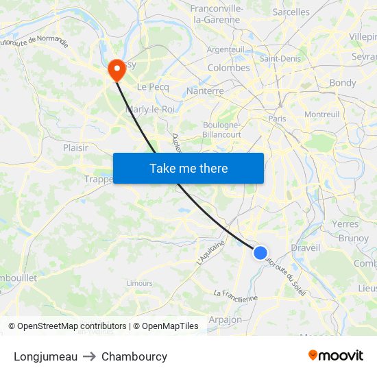 Longjumeau to Chambourcy map