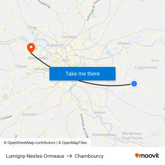 Lumigny-Nesles-Ormeaux to Chambourcy map