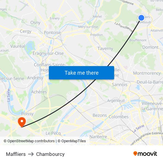 Maffliers to Chambourcy map