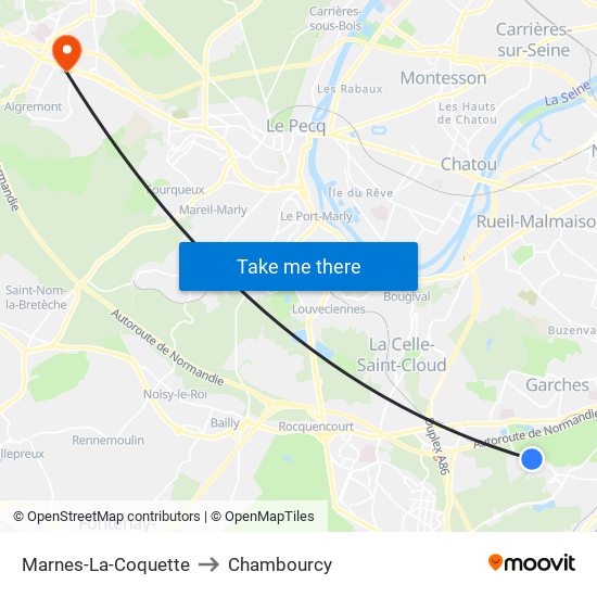 Marnes-La-Coquette to Chambourcy map
