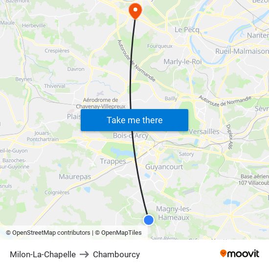 Milon-La-Chapelle to Chambourcy map