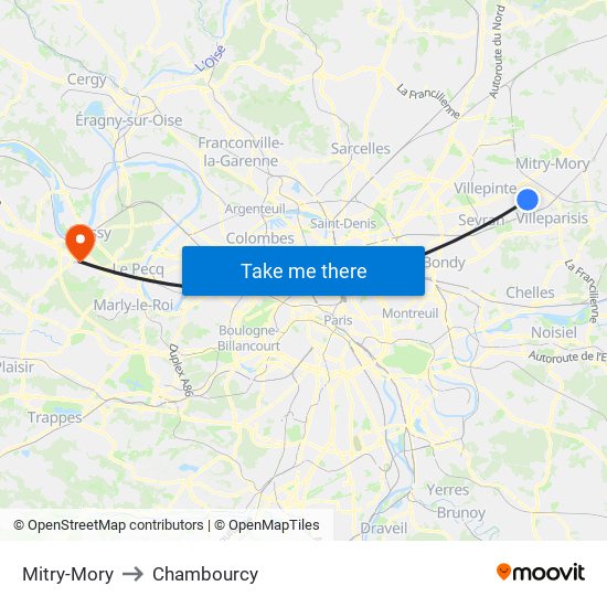 Mitry-Mory to Chambourcy map