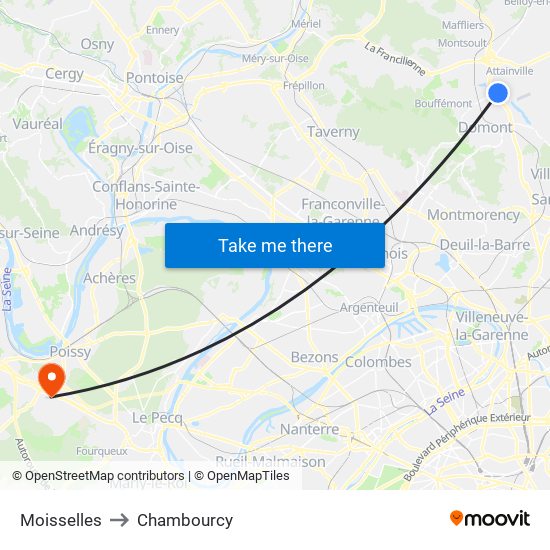 Moisselles to Chambourcy map