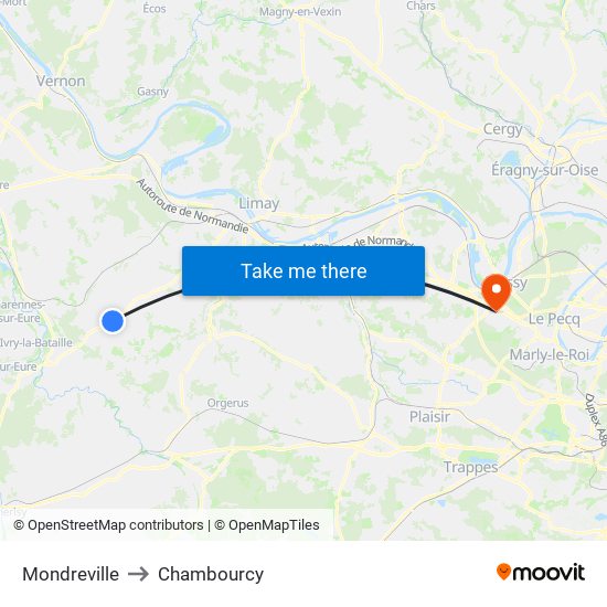 Mondreville to Chambourcy map