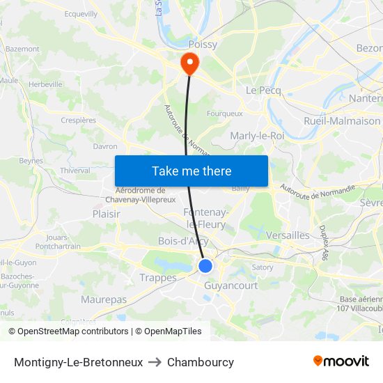 Montigny-Le-Bretonneux to Chambourcy map