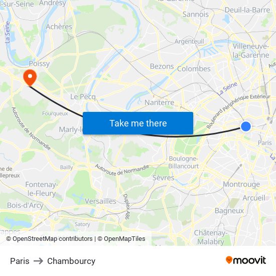 Paris to Chambourcy map