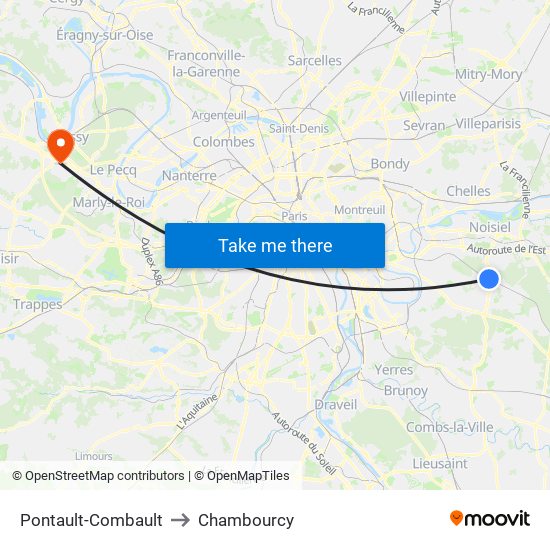 Pontault-Combault to Chambourcy map