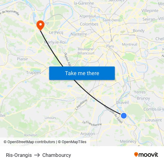 Ris-Orangis to Chambourcy map