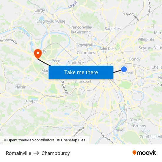 Romainville to Chambourcy map