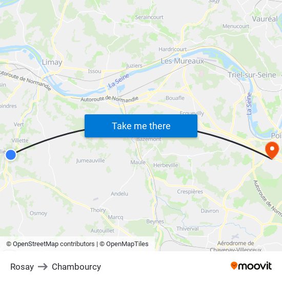 Rosay to Chambourcy map