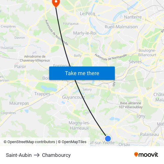 Saint-Aubin to Chambourcy map