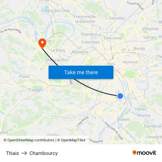 Thiais to Chambourcy map